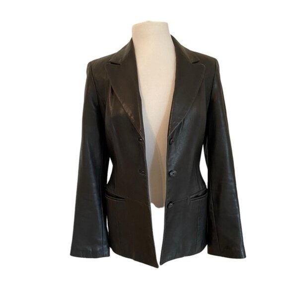 Danier genuine leather black blazer fitted jacket distressed lightweight Small - Picture 2 of 13